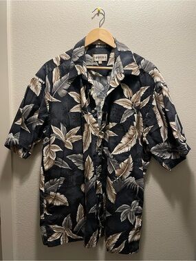 Vintage Campia Moda Men's Black Tropical Leaf Short-Sleeve Hawaiian Shirt XL